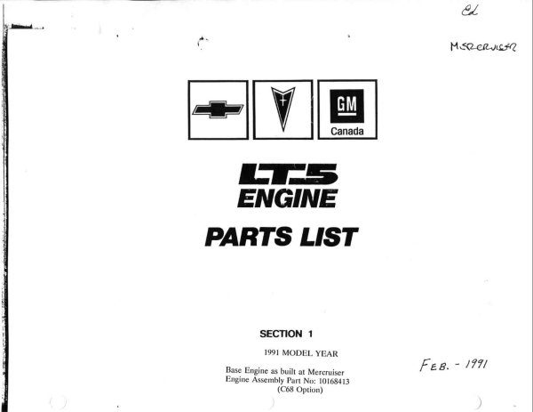 1991 - 1993 Corvette ZR-1 LT5 Engine Parts List