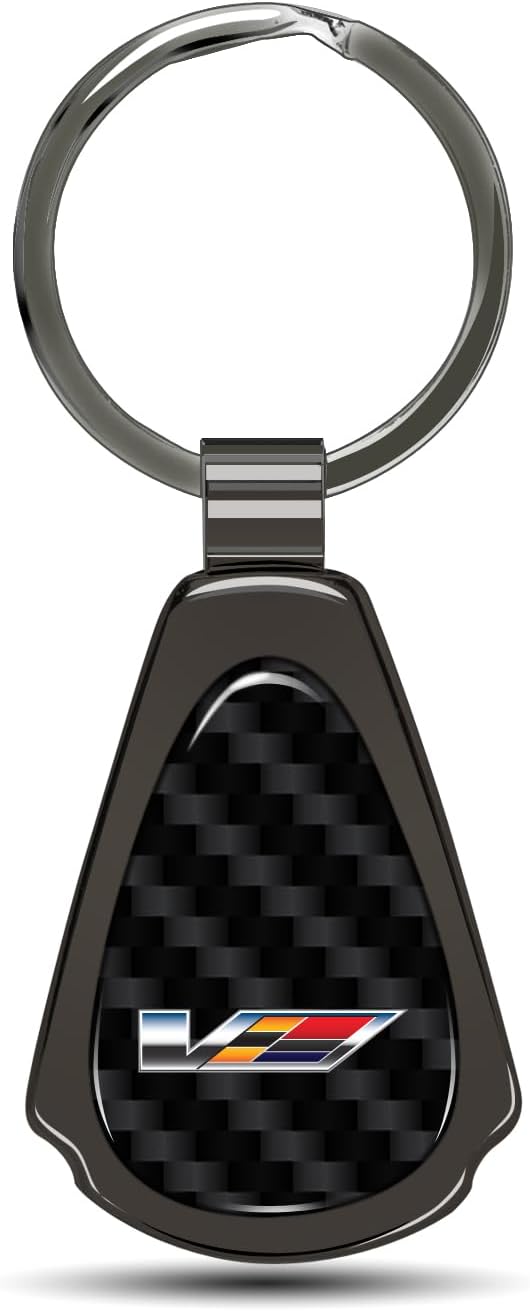 cadillac-v-series-keychain-1 Cadillac V Logo Real Black Carbon Fiber Gunmetal Black Teardrop Key Chain