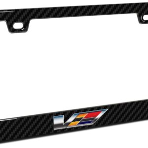 Cadillac V-Series in 3D Logo on Real Carbon Fiber Finish ABS Plastic License Plate Frame